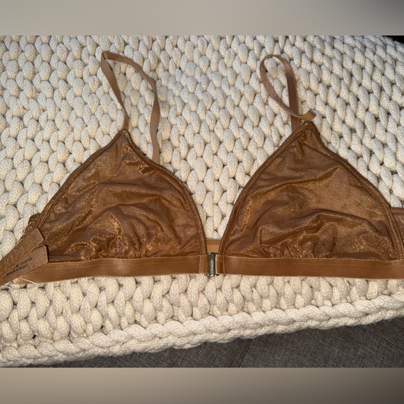 SKIMS Sparkle Glissenette Front Close Triangle Bralette Tan Brown Chai 2x - Picture 3 of 4